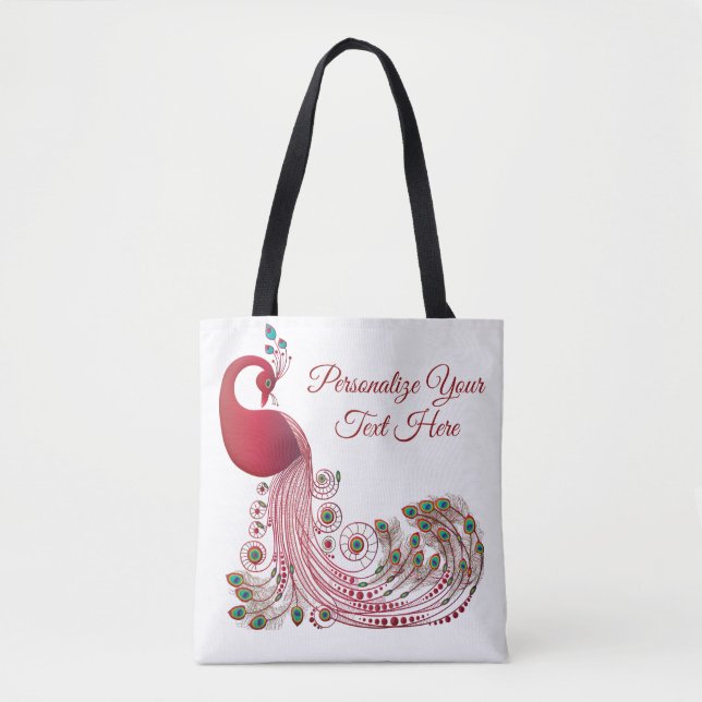 Elegant Burgundy Peacock Personalized Tote Bag (Front)