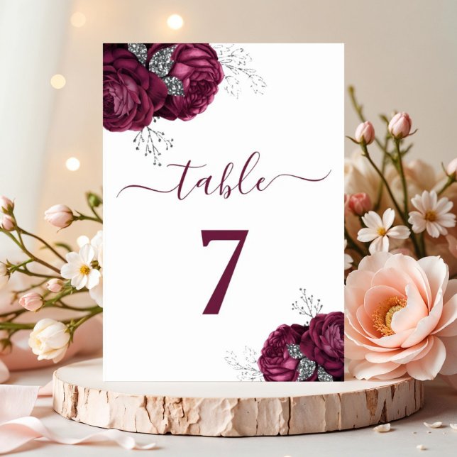 Elegant Burgundy Peonies Floral Table Number (Elegant Floral Burgundy Peonies Table Number)