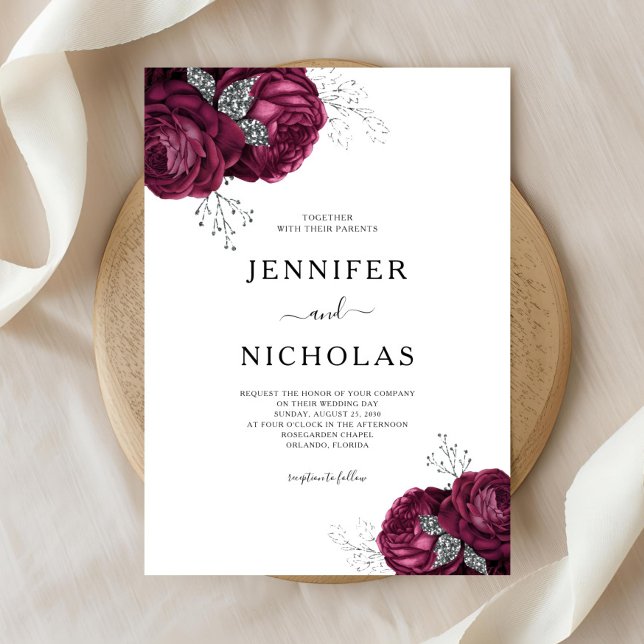 Elegant Burgundy Peonies Floral Wedding Invitation (Elegant Burgundy Peonies Floral Wedding Invitation
)