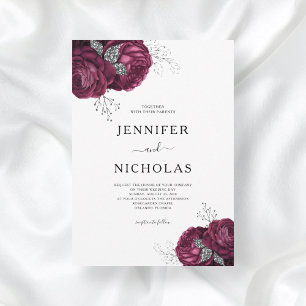Elegant Burgundy Peonies Floral Wedding Invitation