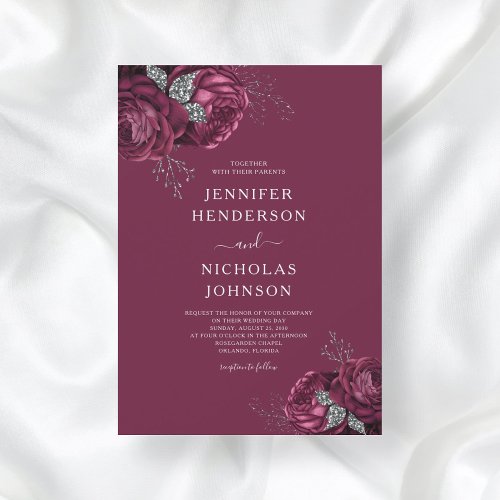 Elegant Burgundy Peonies Floral Wedding Invitation