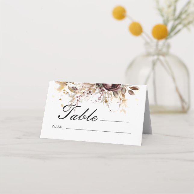 Elegant burgundy peonies place cards (Front)