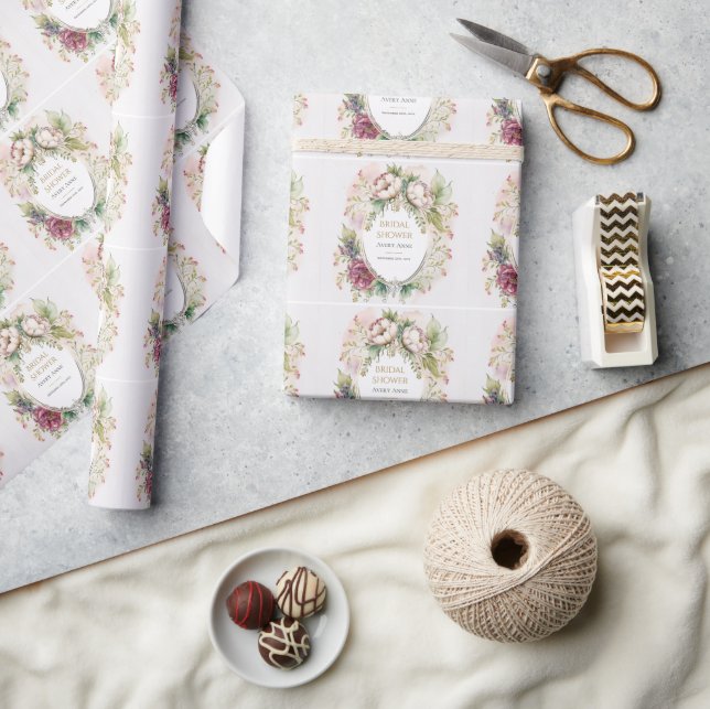 Elegant Burgundy Personalized Bridal Shower Wrapping Paper (Crafts)