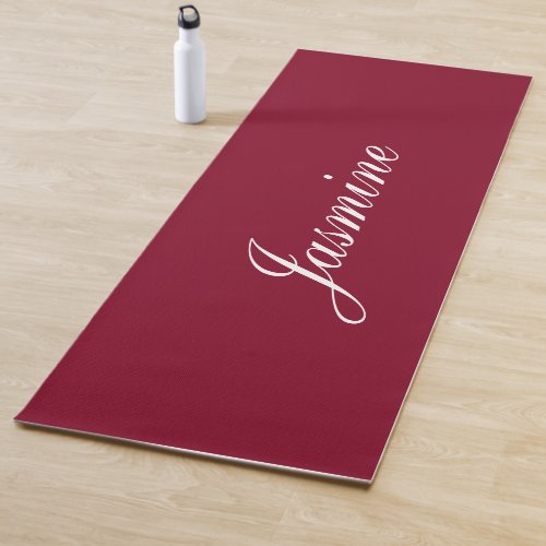 Elegant Burgundy Personalized Name Yoga Mat