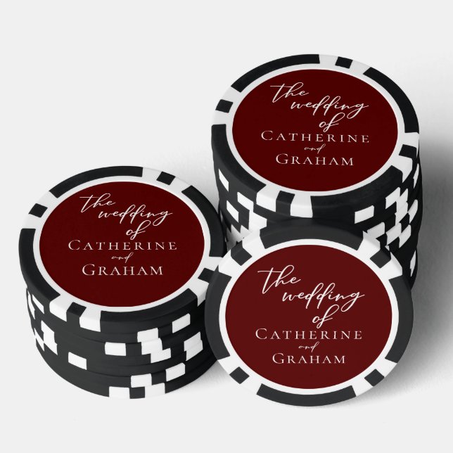 Elegant Burgundy Personalized Wedding Poker Chips (Stack)