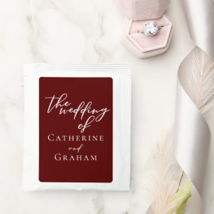 Elegant Burgundy Personalized Wedding Tea Bag Drink Mix