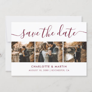 Elegant Burgundy Photo Collage Save The Date