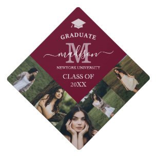 Elegant Burgundy Photo Graduation Cap Topper