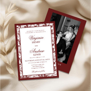 Elegant Burgundy Photo Luxury Old Money Wedding Invitation