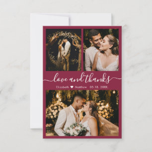 Elegant Burgundy Photo Wedding Thank You Cards