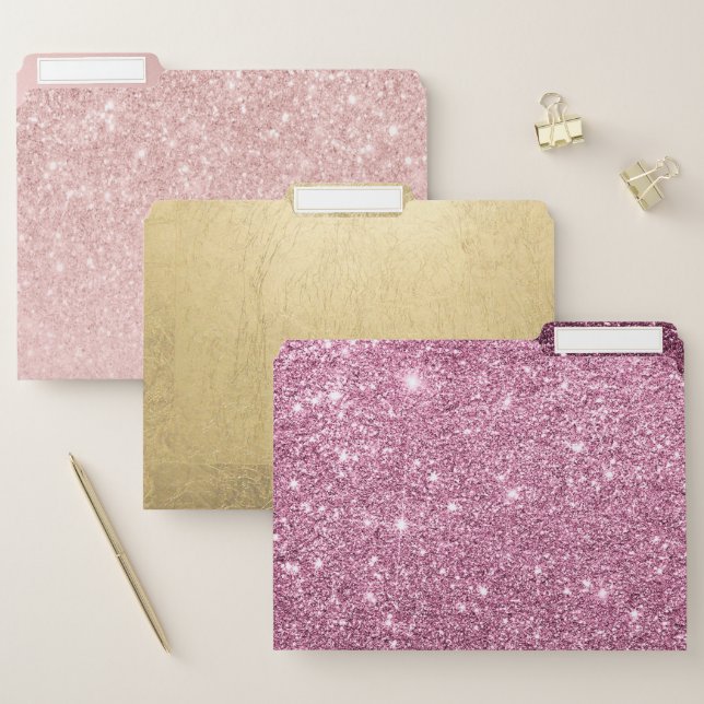 Elegant burgundy pink abstract girly glitter file folder (Set)