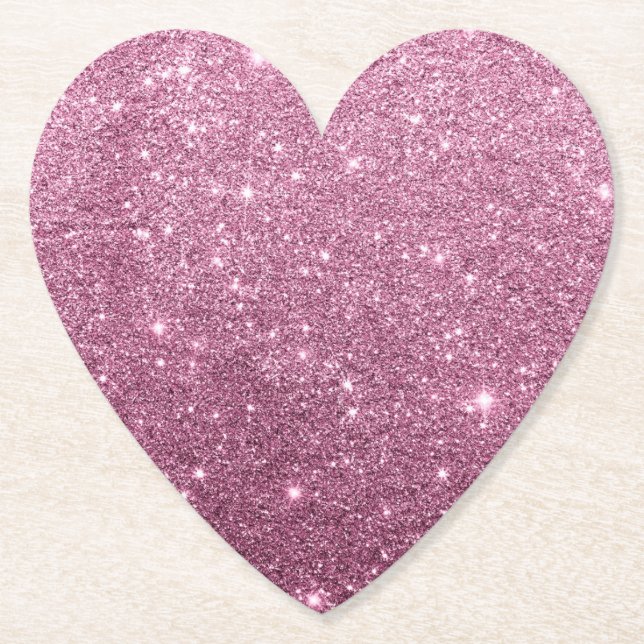 Elegant burgundy pink abstract girly glitter paper coaster (Front)
