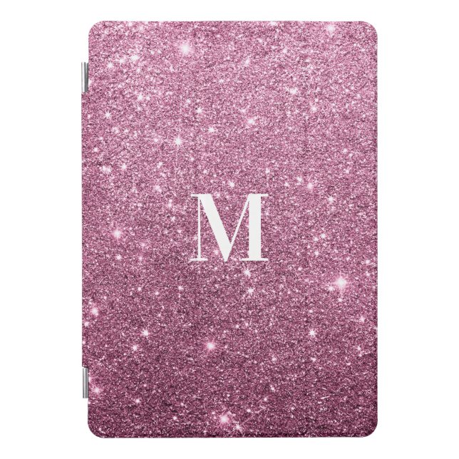 Elegant burgundy pink abstract glitter monogram iPad pro cover (Front)
