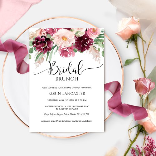 Elegant Burgundy Pink and Blush Bridal Shower Invitation