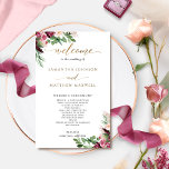 Elegant Burgundy Pink and Blush Floral Wedding<br><div class="desc">Elegant Wedding program with beautiful watercolor floral in a captivating blend of burgundy, pink, blush, mauve and berry hues and modern hand written calligraphy details. Ability to make text changes and adjustments by selecting customize further. Front with wedding ceremony details, back with wedding party names and thank you message for...</div>