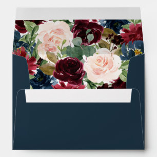 Elegant Burgundy, Pink and Navy Floral Watercolor Envelope