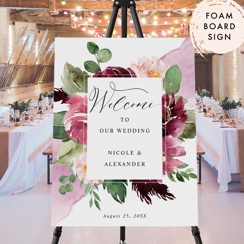 Elegant Burgundy Pink Blush Floral Wedding Foam Board