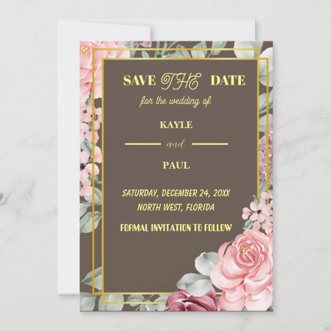 Elegant Burgundy Pink Blush Floral Wedding   Save The Date (Front)