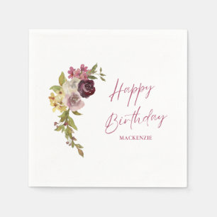 Elegant Burgundy Pink Floral 40th Birthday Napkins
