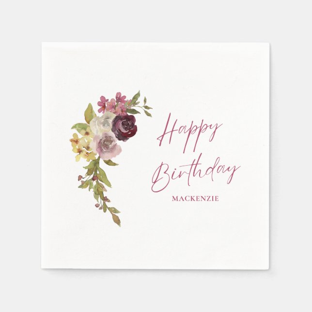 Elegant Burgundy Pink Floral 40th Birthday Napkins (Front)