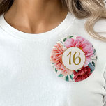 Elegant Burgundy Pink Floral Peonies Sweet 16   Button<br><div class="desc">Elegant burgundy,  pink,  and peach peonies Sweet 16 birthday party custom button. Personalized with the age of the guest of honor. Contact me for assistance with your customizations or to request additional matching or coordinating Zazzle products for your event.</div>