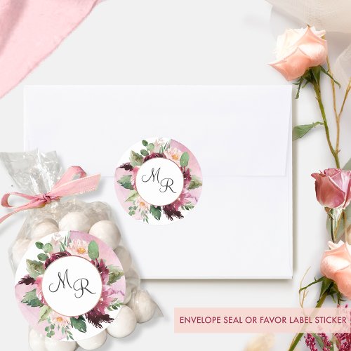 Elegant Burgundy Pink Floral Wedding Envelope Seal