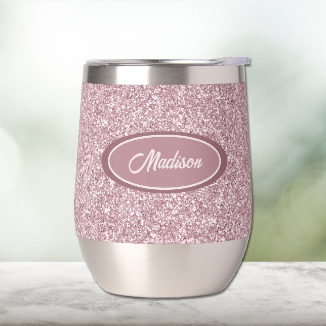 Elegant Burgundy Pink Glitter Monogram Thermal Wine Tumbler (Creator Uploaded)