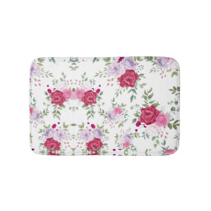 Elegant Burgundy & Pink Lavender Floral Garden Bath Mat