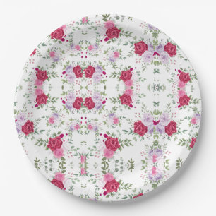 Elegant Burgundy & Pink Lavender Floral Garden Paper Plates