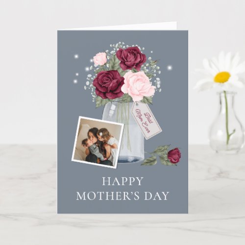 Elegant Burgundy Pink Photo Happy Mothers Day Card