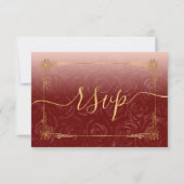 Elegant Burgundy Pink Rose Gold Rustic Wedding RSVP Card (Back)