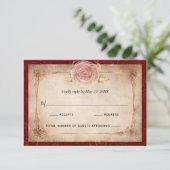 Elegant Burgundy Pink Rose Gold Rustic Wedding RSVP Card (Standing Front)