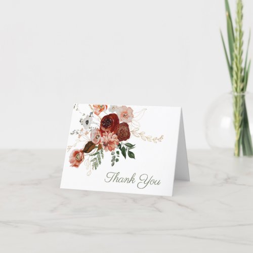 Elegant Burgundy Pink Watercolor Floral Thank You Card