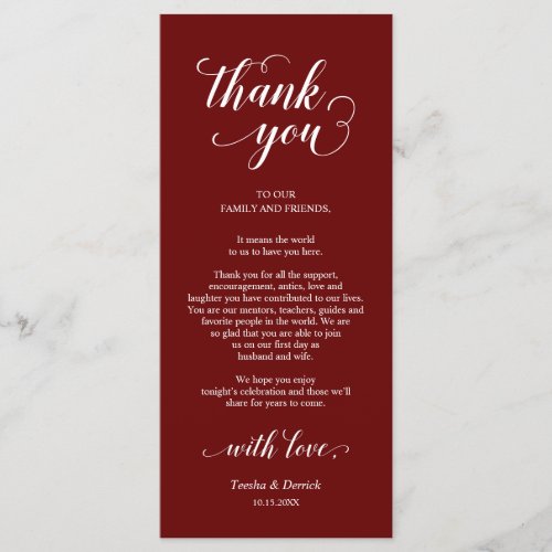 Elegant Burgundy Place Setting Thank You Card