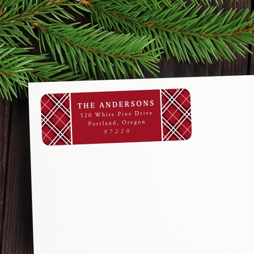 Elegant Burgundy Plaid Pattern Return Address Label