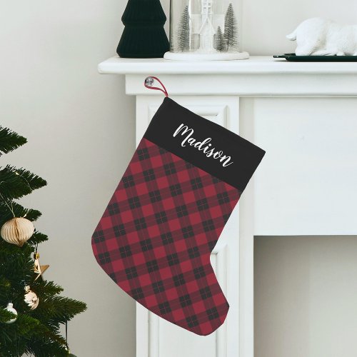 Elegant Burgundy Plaid Personalized Small Christmas Stocking