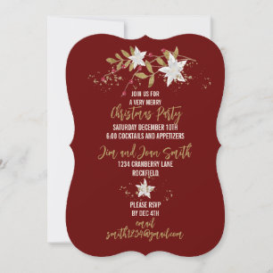 Elegant Burgundy Poinsettia Holiday Party Invitation