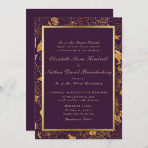 Elegant Burgundy Purple Gold Floral Wedding Invitation