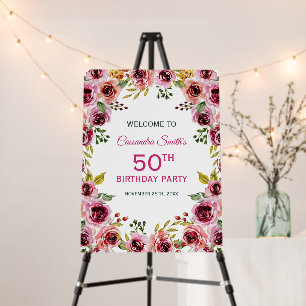 Elegant Burgundy Purple Rose Greenery Birthday Foam Board