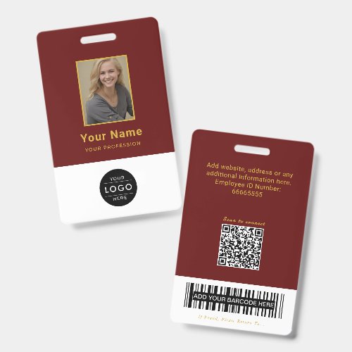 Elegant Burgundy QR Code University ID Barcode Badge