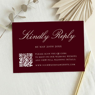Elegant Burgundy QR Code Wedding RSVP Card