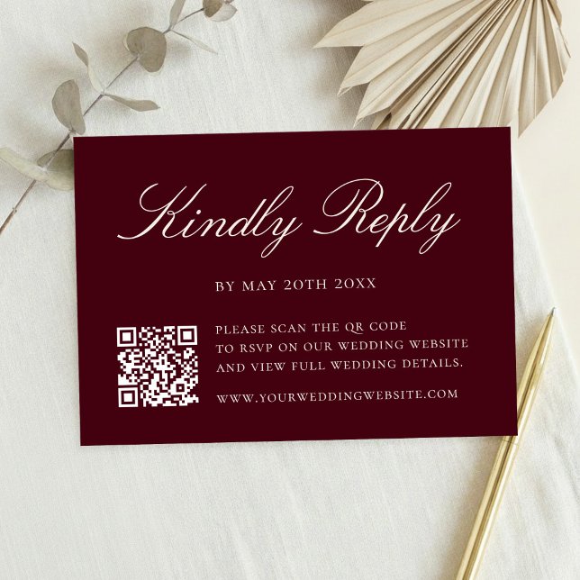 Elegant Burgundy QR Code Wedding RSVP Card (Creator Uploaded)