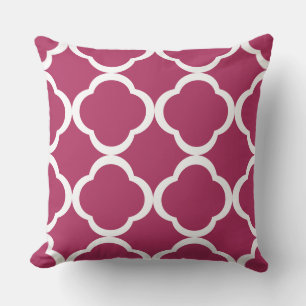 Elegant Burgundy Quatrefoil Pattern Throw Pillow