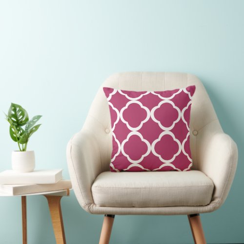 Elegant Burgundy Quatrefoil Pattern Throw Pillow