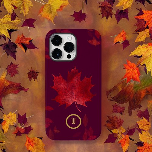 Elegant Burgundy Red and Gold Autumn Leaves Case_Mate iPhone 14 Pro Max Case