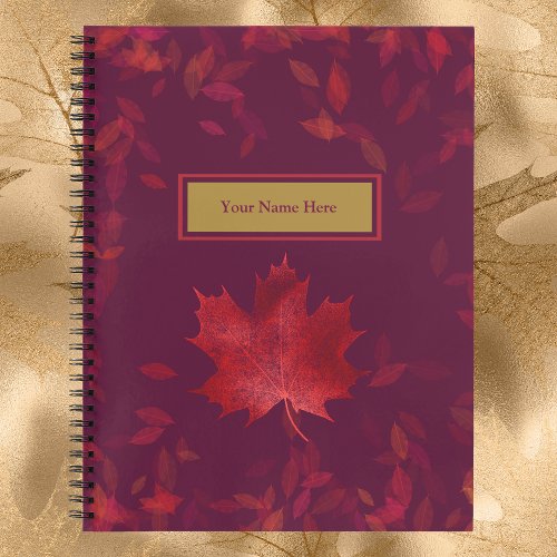 Elegant Burgundy Red and Gold Autumn Leaves Notebook
