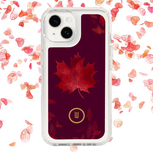 Elegant Burgundy Red and Gold Autumn Leaves Speck iPhone 14 Case