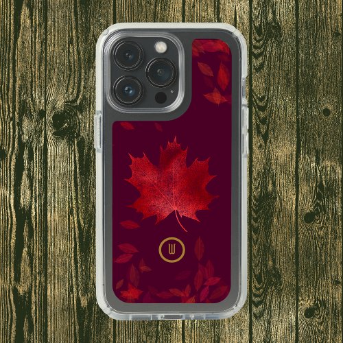 Elegant Burgundy Red and Gold Autumn Leaves Speck iPhone 14 Case