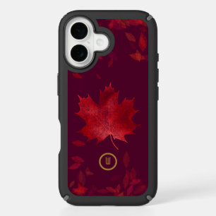 Elegant Burgundy Red and Gold Autumn Leaves iPhone 16 Case