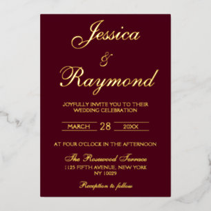 Elegant Burgundy Red and Gold Foil Wedding Foil Invitation